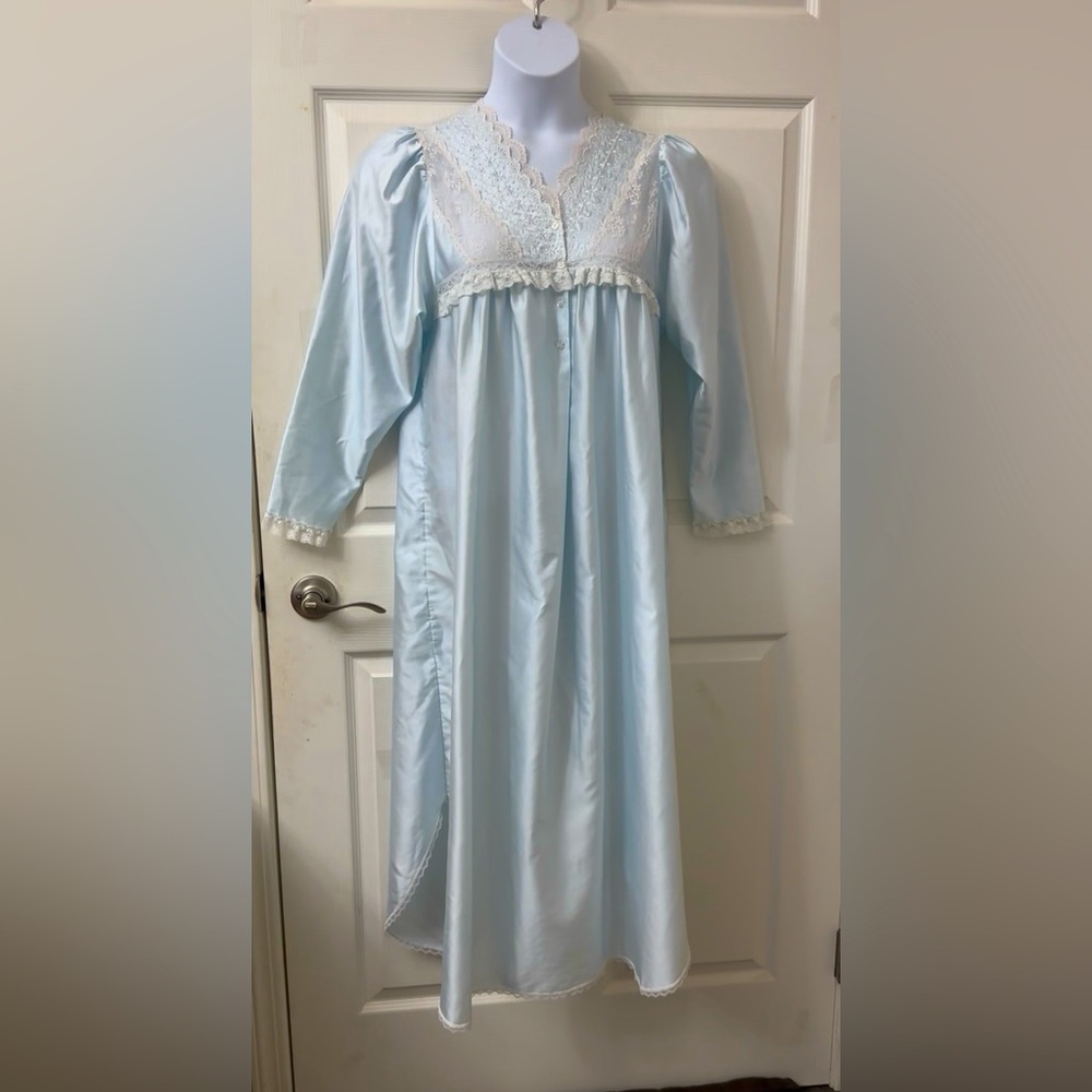 Vintage Christian Dior Light Blue slip dress Nightgown with Lace Trim size M